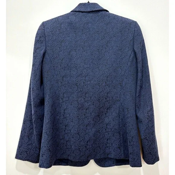 T Tahari Navy Blazer Womens 8 Tapestry Dark Floral Gothic Career Jacket 1 Button - Picture 6 of 12